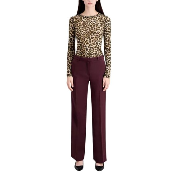 The Kooples Womens Burgundy Tailored Pants Trouser Straight Leg Career - Picture 12 of 16